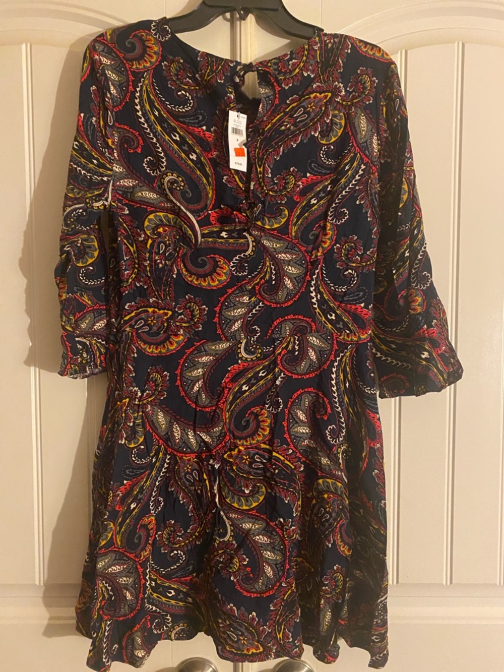 Banana Republic Black Paisley Trumpet Sleeve Dress Size 8